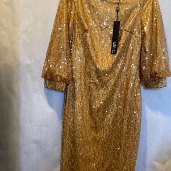 Badgley Mischka Odessa Gold Sequin Gown | Size 4 | Elegant Evening Formal Dress - Picture 11 of 12